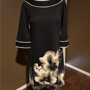 New Directions Black and Cream Floral Dress